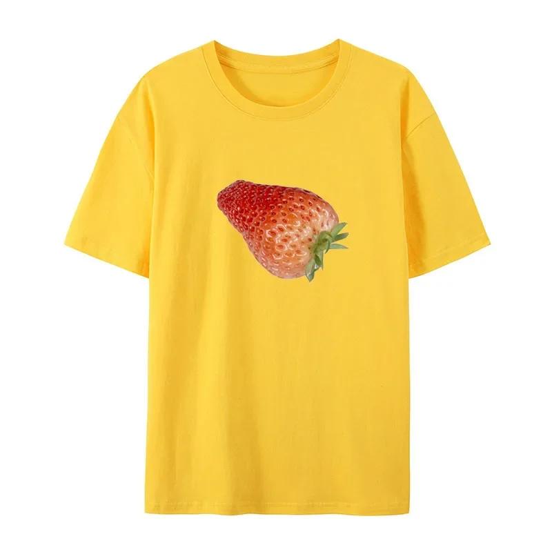 Летняя мужская футболка с короткими рукавами и забавным принтом фруктов и клубники, с круглым вырезом, модная повседневная однотонная футболка для мужчин