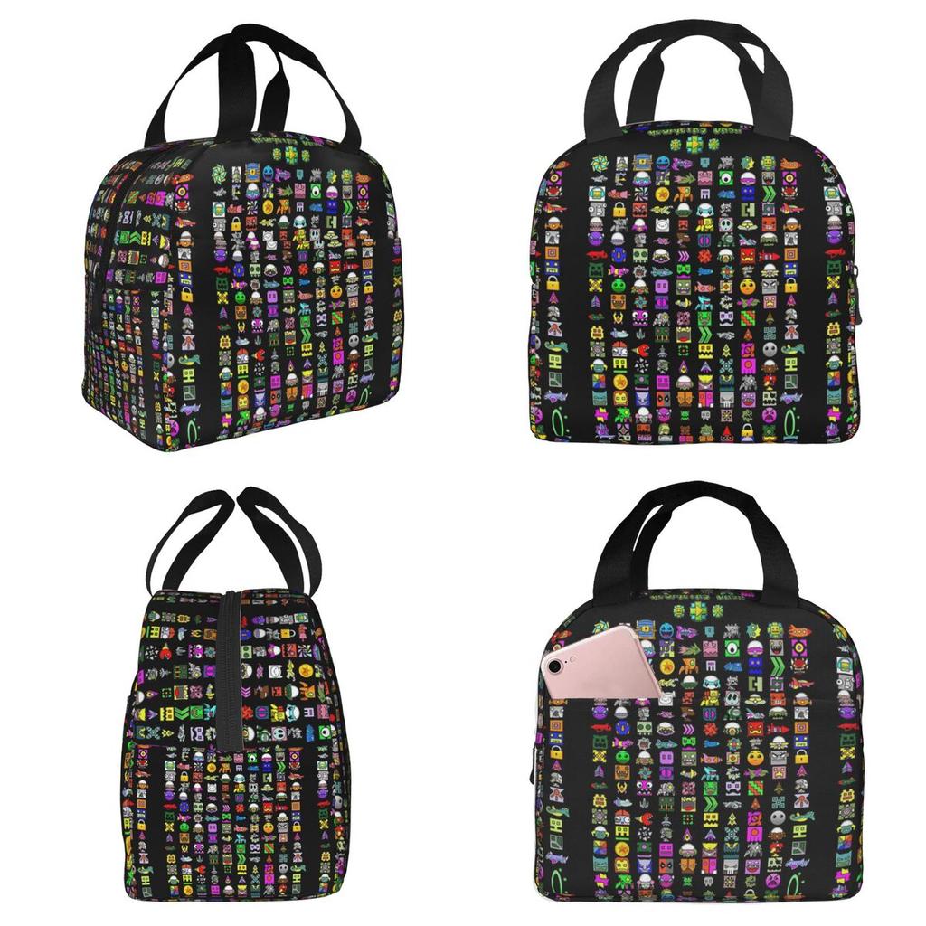 Geometry Dash Insulated Lunch Bag for Kids School Cooler Thermal Food Box Tote Portable Lunch Boxes Container