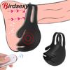 Wireless Remote Control Penis Vibrator For Men Chastity Double Cock Ring Testicle Bondage Vibrators Sex Toys For Men Masturbator