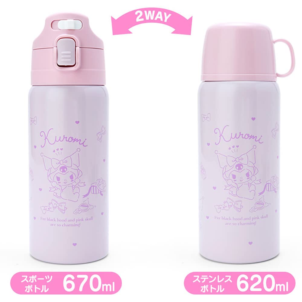 Sanrio Water 620ml cup and 670ml cap Stainless Steel Bottle with Insulated 744671 (SANRIO) Children's Bottle, Approx. (with stopper), Approx. (with