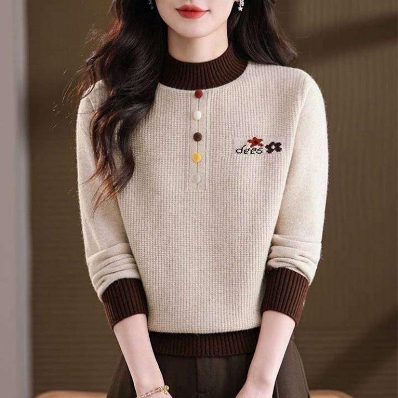2025 Elegant Alpaca Wool Round Neck Long Sleeve Knit Sweater for Women - Stylish Mom's Top