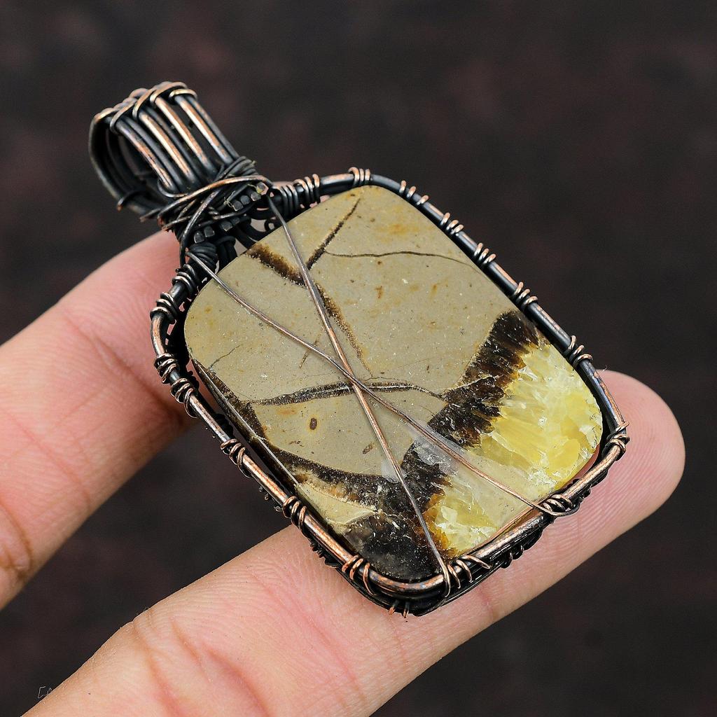 Septarian Pendant Rainbow Moonstone Pendant Copper Wire Wrapped Jewelry Handmade Gemstone Pendant Copper Designer Pendant Wire Wrap Jewelry