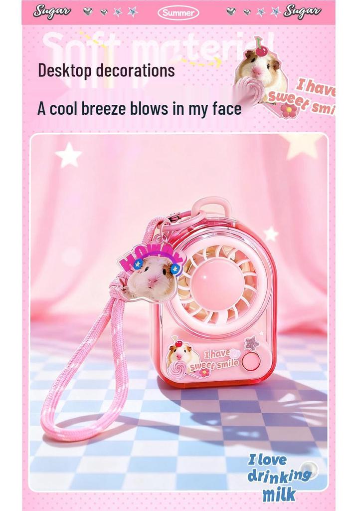 USB Rechargeable Portable Cartoon Mini Fan with Lanyard