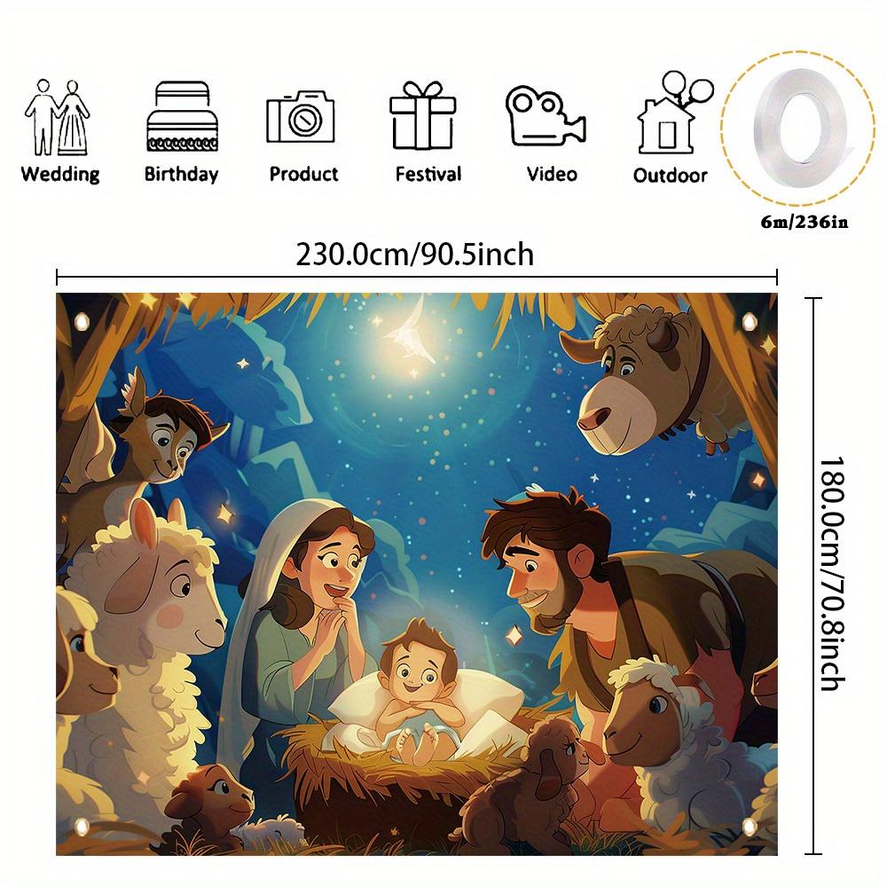 Christmas Happy Banner - Polyester Fiber Cartoon Jesus in the Manger Birth Scenezyc