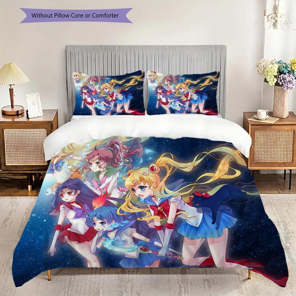 Cute cartoon theme Sailor Moon Tsukino Usagi cartoon comfortable home duvet cover and pillowcase (1 * duvet cover+2 * pillowcase, without core)A2