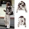 Chic Zipper Spotted Printed Short Jacket Women Casual Long Sleeve Button Pockets Coat 2024 Autumn New Lady High Street Outerwear