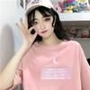 Топы с эстетичным фиолетовым принтом луны, Harajuku, Япония, милая, милая, розовая, повседневная, милая, винтажная женская футболка Harajuku Kawaii для девочек