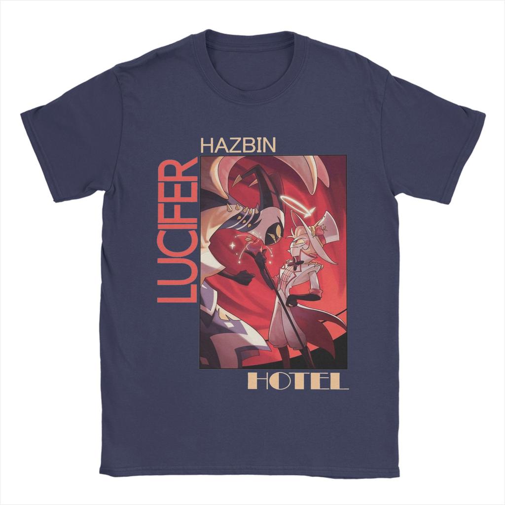 Новая рубашка Hazbin Hotel Lucifer Унисекс 100% Хлопок Y2k аниме Графические футболки Мода в стиле Харадзюку популярная уличная гавайская футболка