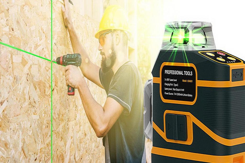 CIGMAN CM-801, 3x360°, самовыравнивающийся лазерный уровень, 3D-зеленая перекрестная линия, IP54, с двумя перезаряжаемыми батареями