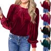 Women's Loose Gold Velvet Solid Color Pullover Round Neck Long Sleeve Top Casual Shirt