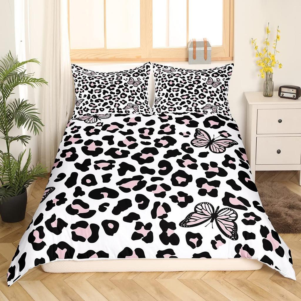 Розовый леопардовый пододеяльник King Queen, девчачий комплект постельного белья с блестками, узор «шкурка гепарда», пододеяльник из 2/3 предметов из полиэстера