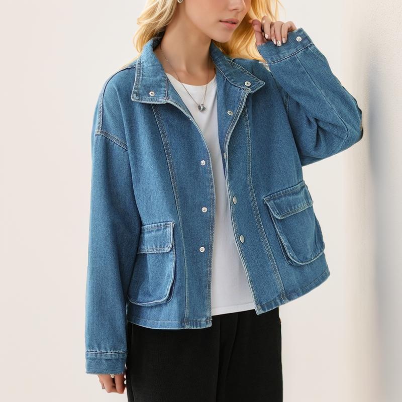 Dimanaf 2024 Новая женская блузка, пальто, куртки, осень, повседневная джинсовая синяя винтажная верхняя одежда, длинный рукав, свободная блузка на пуговицах