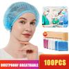 100 Pcs Disposable Nonwoven Bouffant Caps  Hair Net Elastic Cap Hair Cover Hats for Beauty Salon Hospital Spa Catering Dust-free