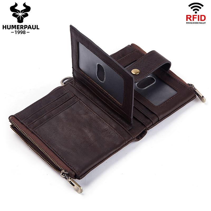 Humerpaul Мужские кошельки из натуральной кожи RFID, небольшой короткий держатель для карт с цепочкой для монет, мужская сумка для денег, качество