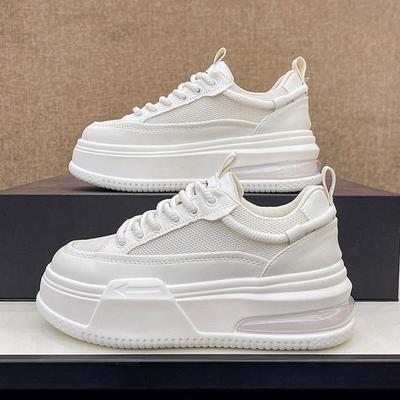 Толстая подошва, увеличивающая рост, спортивная белая обувь, женская теннисная обувь, новые летние сетчатые дышащие туфли на платформе для досок, тонкие