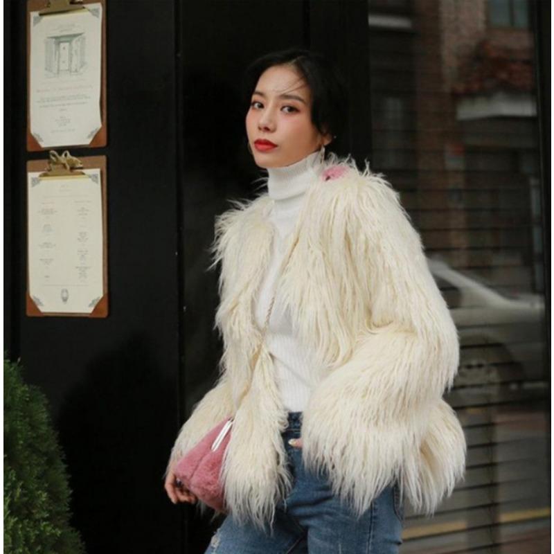Большие пушистые меховые женские пальто Роскошные меховые куртки из искусственного овечьего меха Модные теплые пальто с длинными рукавами