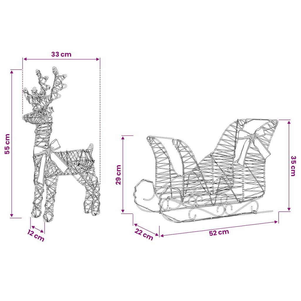 Reindeer Pull Sled Warm White 30 x 12 x 54.5 cm PET