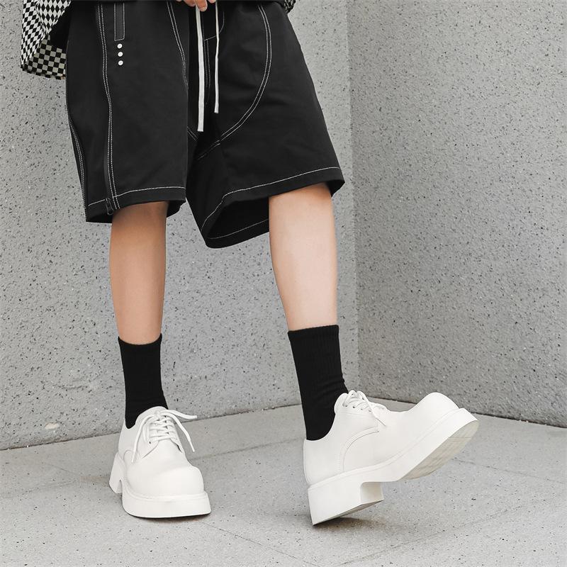 Туфли мужские на платформе, весенние и осенние, с круглым носком, на шнуровке, на среднем каблуке, рабочие, черные, маленькие кожаные туфли 9522-J