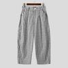 INCERUN Men Casual Loose Zip-up Waist Plaid Nonelastic Wide Legs Pants Long Trousers