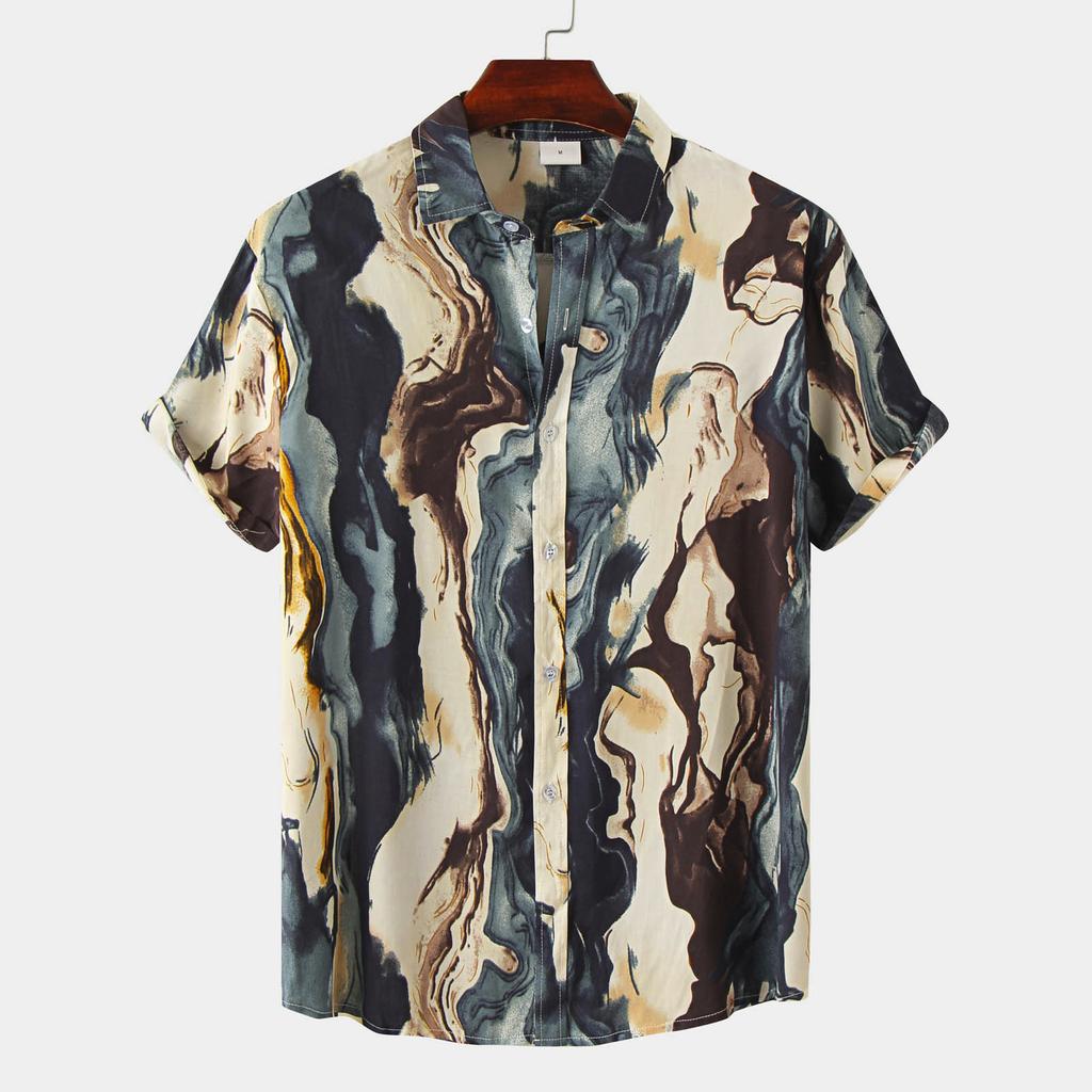 Новая летняя мужская рубашка с короткими рукавами и гавайским принтом больших размеров