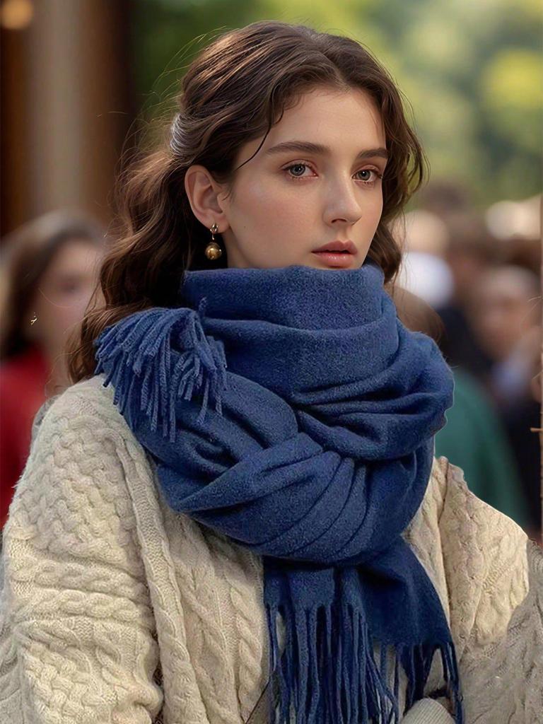 Women's Winter Shawl: Soft Red Scarf with Tassels, Versatile and Warm for Autumn and Winter