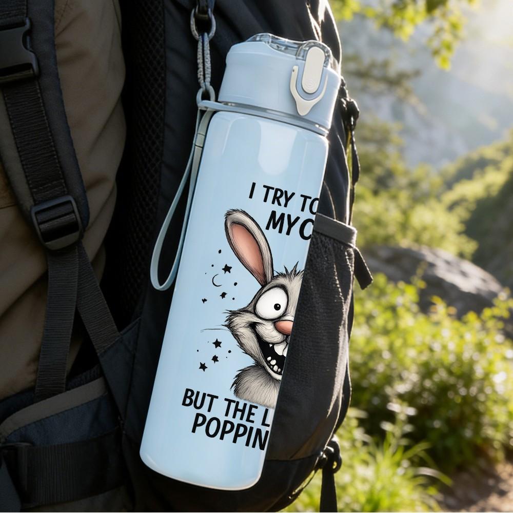 1PC Try To Unseen Rabbit Cartoon 750ml Color Plastic Sports Water Bottle Leakproof Flip Straw Lid Suitable for Sports Office Home Use