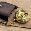 Brass Sundial Compass with Leather Case and Chain, Push Open, Gold, 5.08 Cm