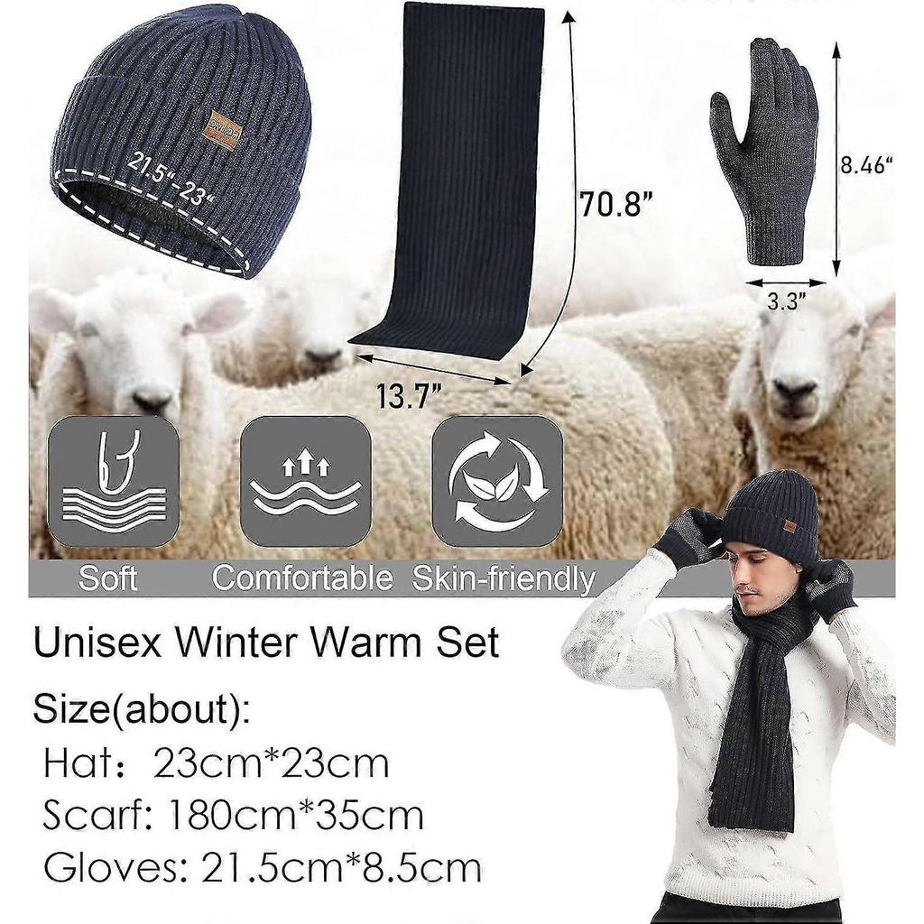 3 Pcs Winter Hat Scarf And Gloves Sets Men Or Women Unisex Warm Knitted Beanie Hat With Fleece Lined Long Neck Warmer Scarf And Touchscreen Gloves