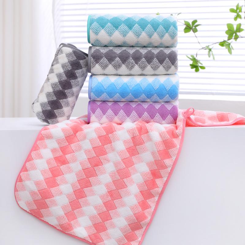 Checkered Coral Fleece Bath Towel Thickened Soft Face Wiping Towel Household Wedding Gift