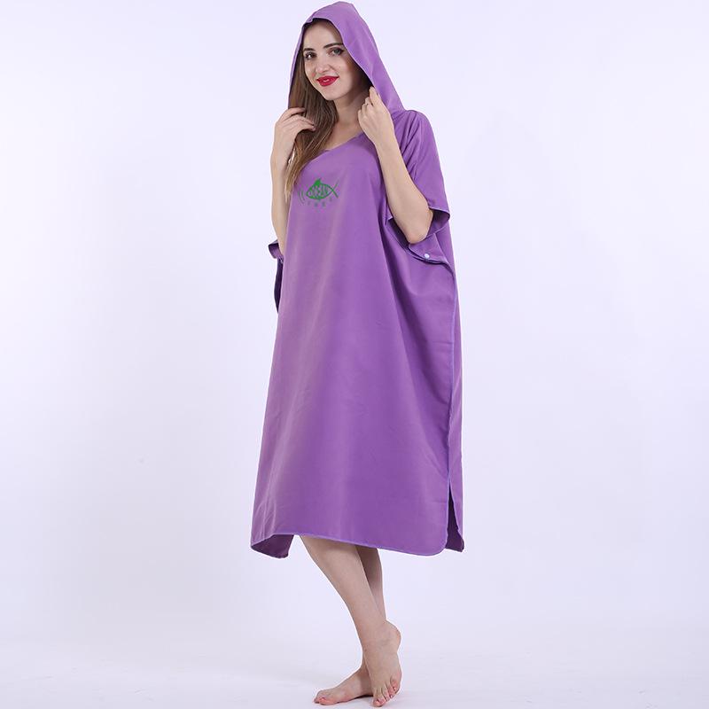 Hooded Microfiber Beach Poncho: Portable Wearable Towel Robe