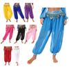 Womens Belly Dance Halloween Carnival Costume Chiffon Plastic Beads Tassels Bloomers Metallic Ruched Waistband Side Split Pants