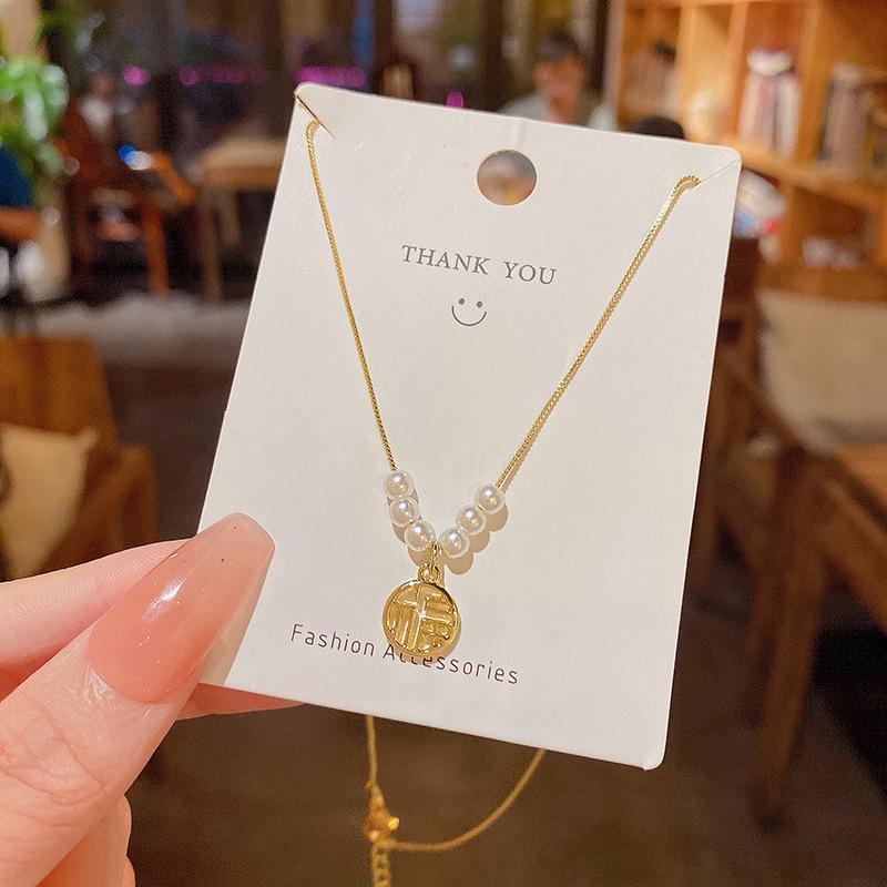 Стильное женское ожерелье Lucky Niche с жемчугом на ключице - корейский дизайн