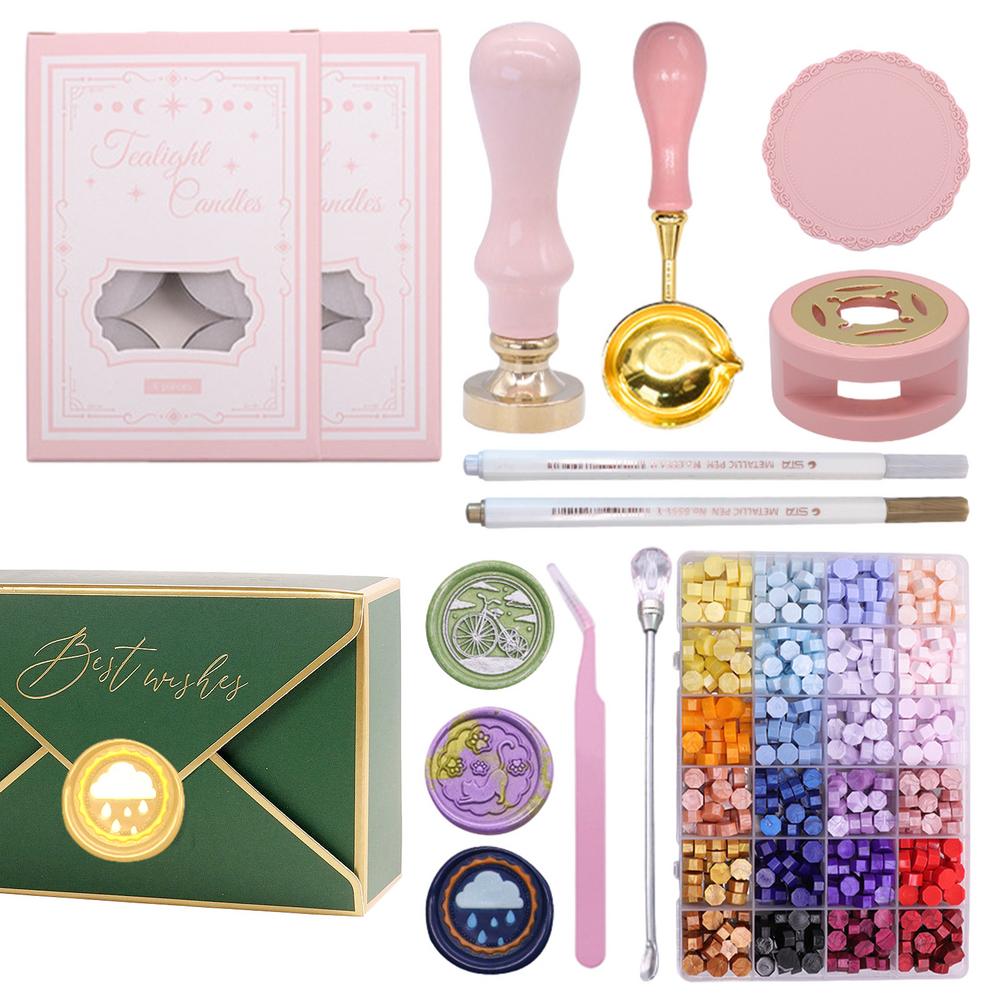 Портативный набор восковых печатей, восковые штампы для запечатывания писем, красочные восковые бусины, плавильный инструмент для начинающих и любителей бумажного творчества