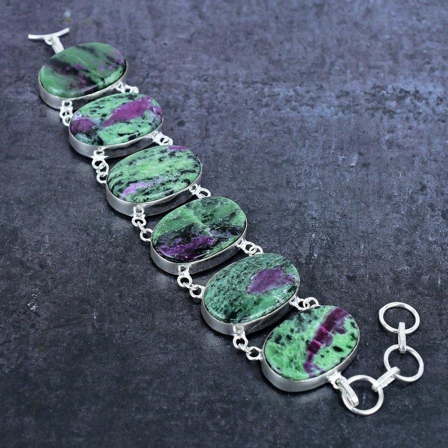 Натуральный рубин цоизит драгоценный камень ручной работы серебро 925 пробы браслет 7-8" n5d25