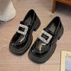 Princess Hyde~ Rhinestone Square Buckle Thick-soled Thick-heeled Lazy Loafer Single Shoes 2025 New Versatile Women's Small Leather Shoes