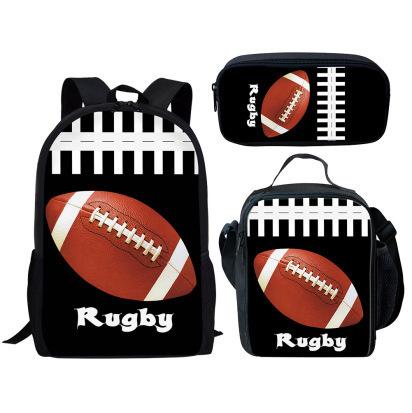 School Season Three-Piece Set School Bag Pencil Bag Lunch Bag Street Tide Basketball Football Picture Backpack Set