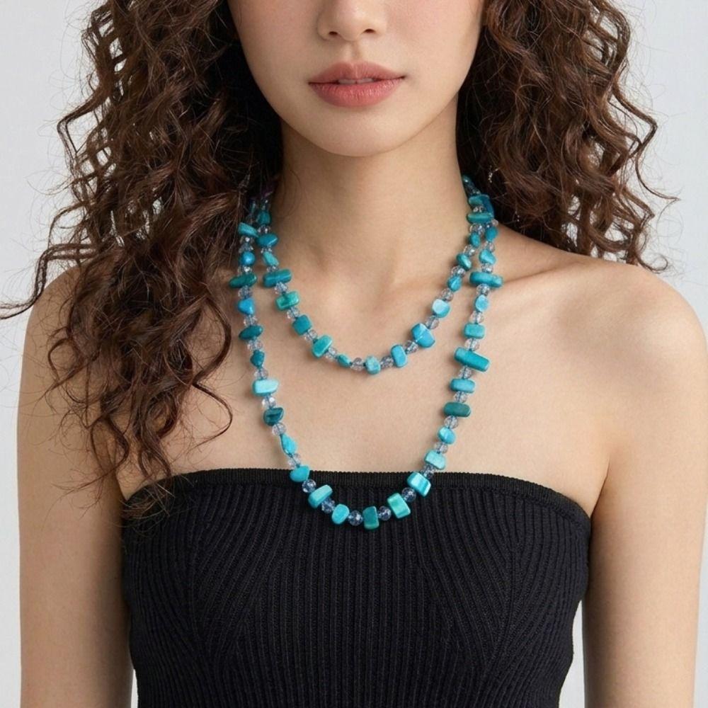 Colorful and Green Long Necklace Stackable Chain Choker Fashion Double Layers Necklace Women Girls