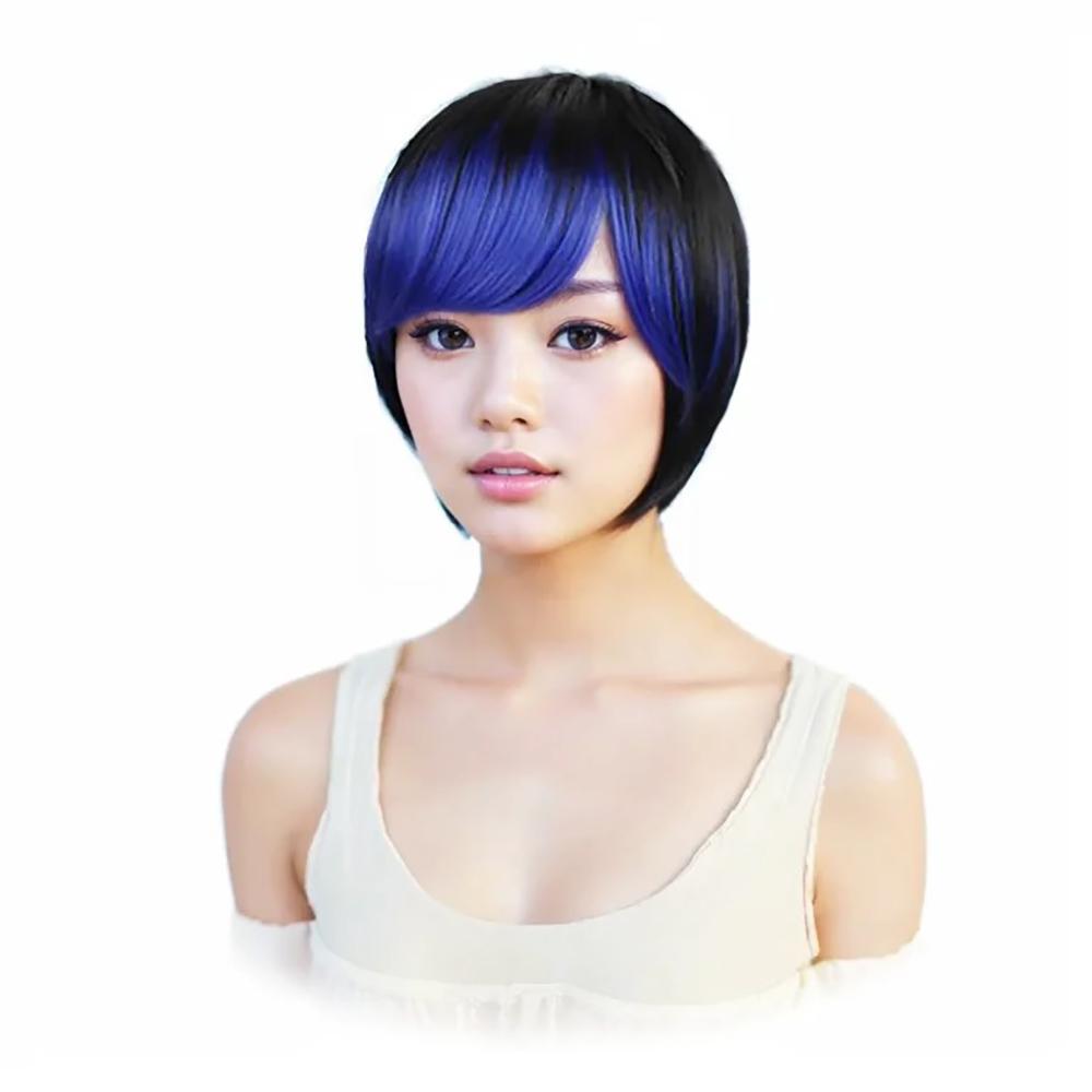Short Hair Wigs Bob Haircut Whit Bangs Pink Purple Green Ombre Color Wig for Women Girls