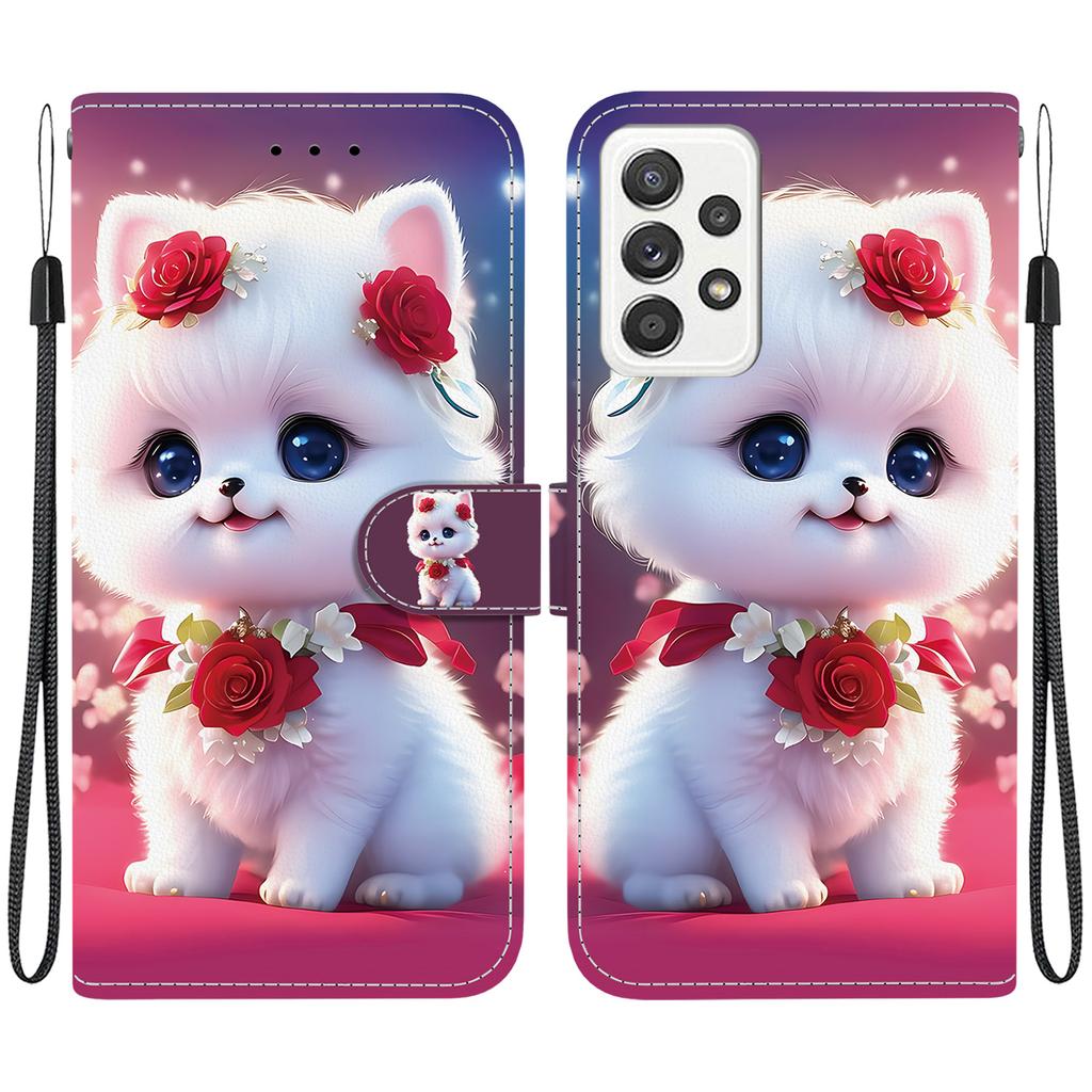 Чехол-книжка из искусственной кожи ручной работы для Samsung Galaxy A52 4G/A52 5G (SM-A525F/A526B)- Противоскользящий ударопрочный чехол с ремешком на запястье и дизайнами в виде сердец/роз и кошек