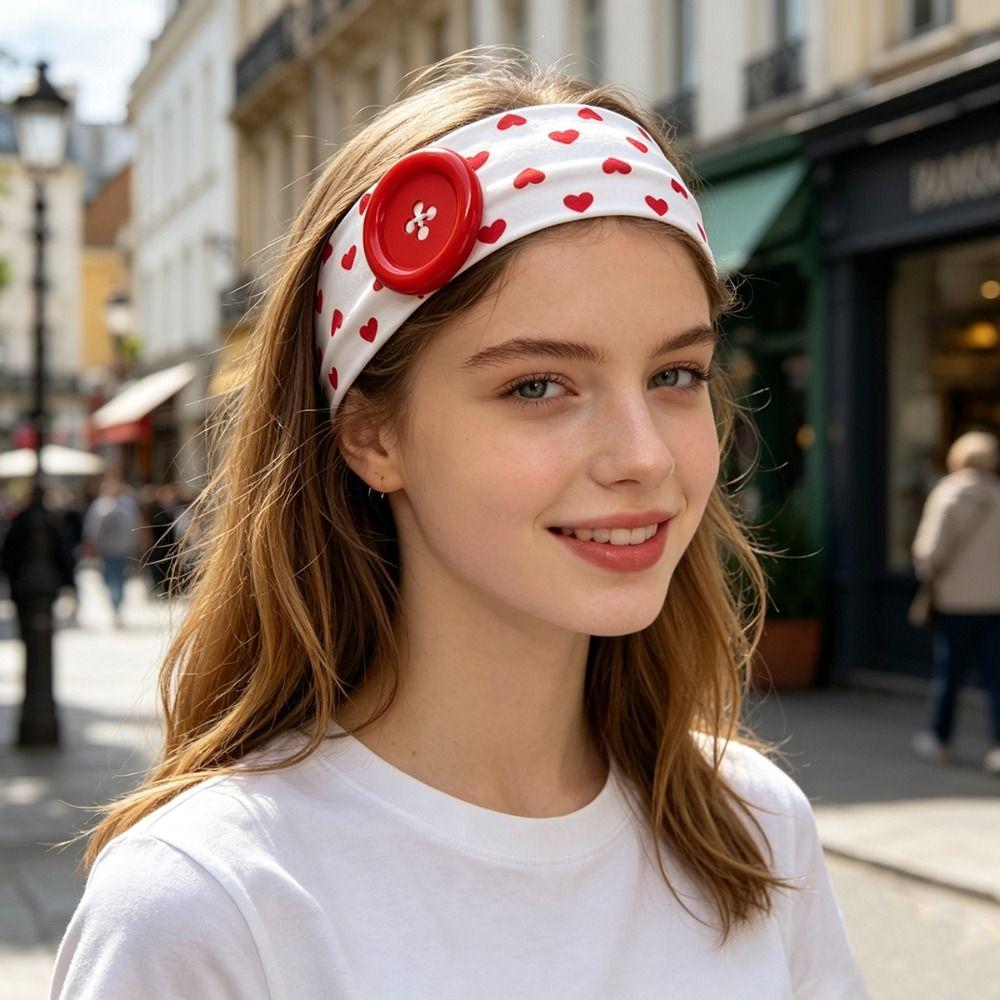 Large Button Elastic Hairband Colorful Heart Polka Dot Headband High Quality Button Hairband