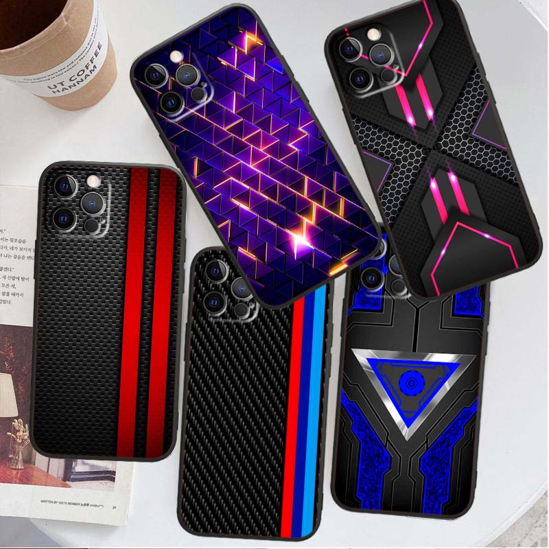 Технологичный чехол для телефона из углеродного волокна 'Art' для Apple iPhone 17 16 16E 15 14 13 12 11 Pro Max Plus Черный Мягкий Силикон