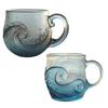 Glass Coffee Mugs Water Bottle Wave Design 300ml with Handle Clear Coffee Mug for Kids Beach House Office Women Men Adults Home