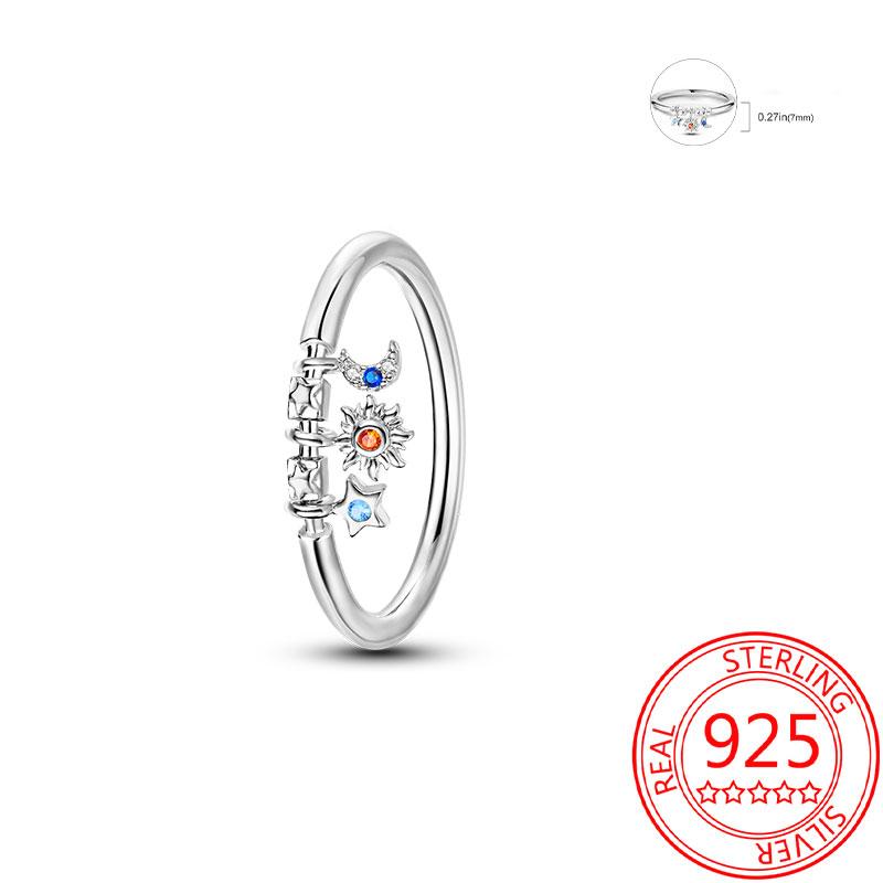 925 Silver Beautiful Stars and Moon Shining Sun Geometry Infinite Combination Ring Boutique Matching Gifts