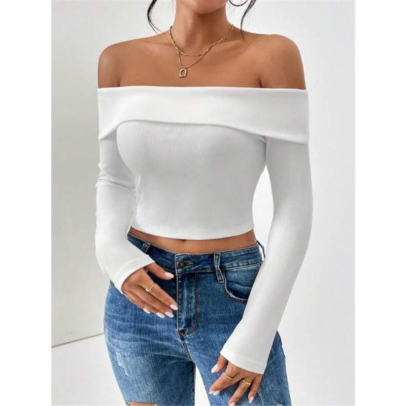 Женская футболка осень-зима с воротником A Word и короткими рукавами без бретелек, тонкая и стройная