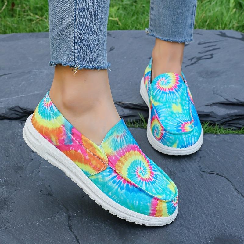 Women's Tie Dye Canvas Shoes, Casual Lace Up Outdoor Shoes, Lightweight Low Top Sneakers