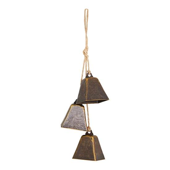 Christmas Bell Pendant Rustic Metal Hanging Decorative Bell with Jute Rope Vintage Wind Chimes Wall Hanging for Home Decor