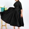 Elegant Dresses O Neck Long Sleeve Autumn Winter Belt Waisted Pleated High Quality Party Dress