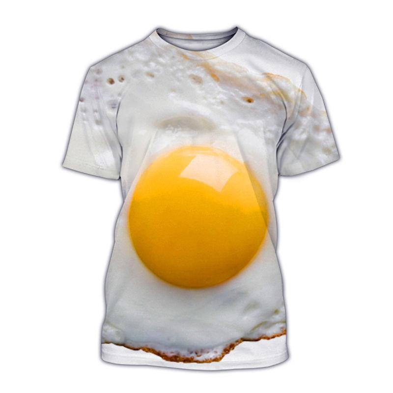 Funny Fried Egg Pattern T Shirt For Men Delicious Food 3D Print Tees Summer Casual Round Neck Tops Unisex T-Shirts Short Sleeves