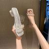 Transparent Temperament High Heels Women's Sandals Summer 2025 New Sexy Outer Thick Heel Sandals Fashion Crystal Slippers