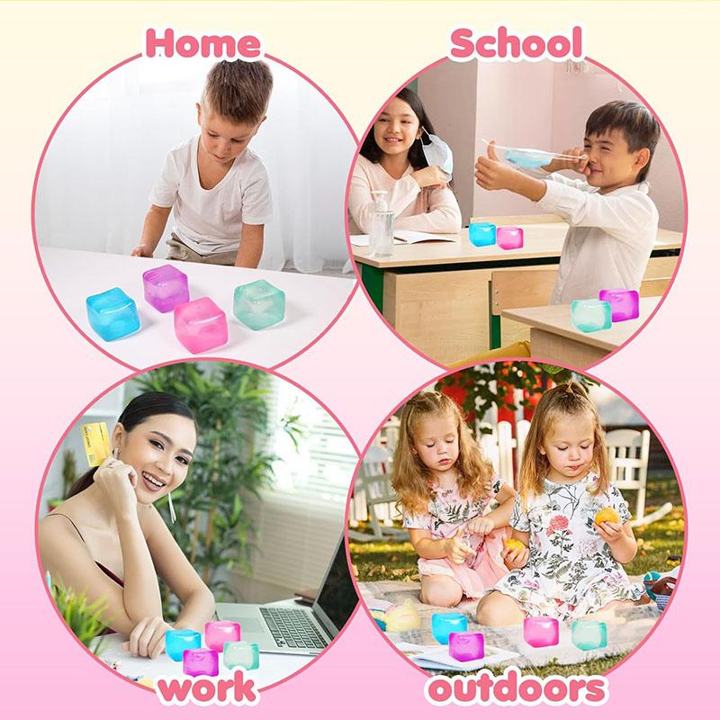 4 Colors Soft Ice Cubes Squishy Toys Stress Relief Balls Slow Rebound Sensory Fidget Toy For Kids Party Favors Birthday Gifts